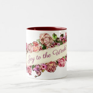 Anpassbare Vintage Girly Floral Joy to the World Zweifarbige Tasse