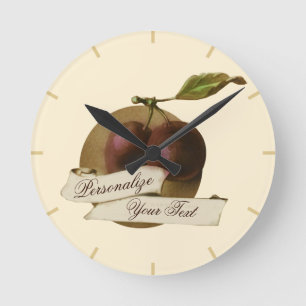 Anpassbare Vintage-Pflaume Retro-Frucht Old School Runde Wanduhr