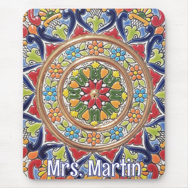 Anpassbare Vintage-Spanische Fliese Mousepad (Vorne)