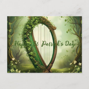 Anpassbare Vintage-St.-Patrick's-Day-Celtic-Harp. Ankündigungspostkarte