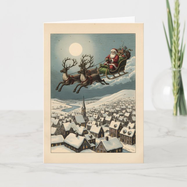 Anpassbare Vintage-Weihnachtsschlitten-Klassiker Karte (Vorderseite)