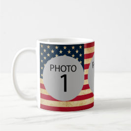 Anpassbare Vorlage 3 FOTOS auf amerikanischer Flag Kaffeetasse