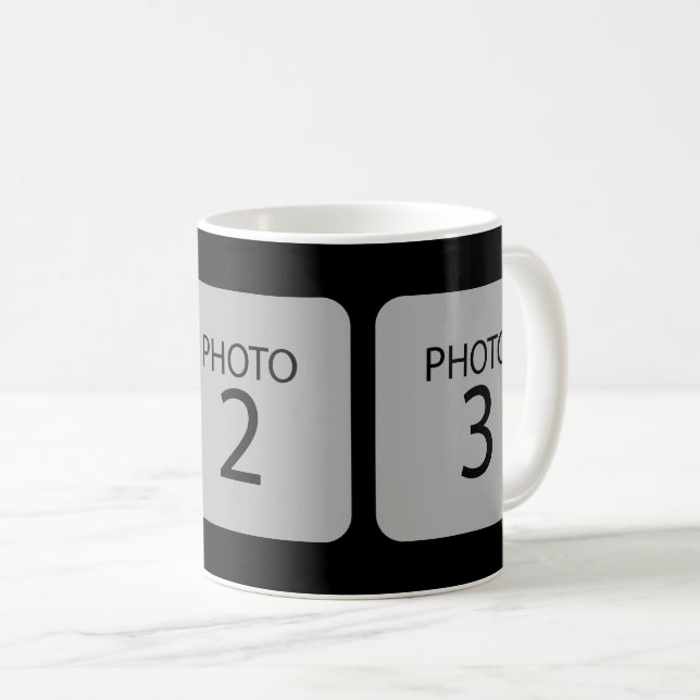 Anpassbare Vorlage 3 quadratische FOTOS Kaffeetasse (VorderseiteRechts)