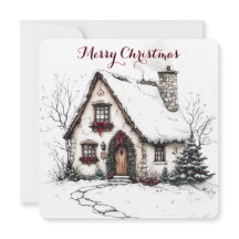Anpassbare Weihnachtskarte mit Aquarellhaus