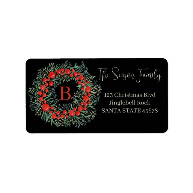 Anpassbare Weihnachtszeit für Monogramm Adressaufkleber (Vorne)