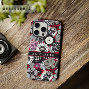 Anpassbare Weiß Schwarz Rot Blumen Blüten iPhone 15 Pro Max Hülle