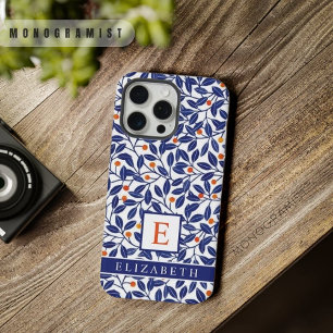 Anpassbare weiße florale blaue Blätter Blumen iPhone 15 Pro Max Hülle