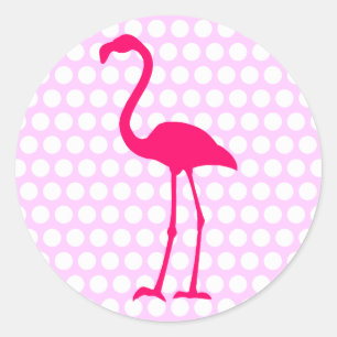 Anpassbare weiße Polka Dot Hot Pink Flamingo Runder Aufkleber