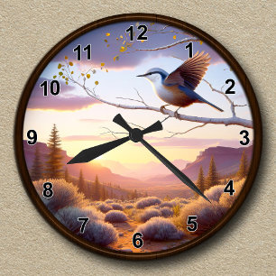 Anpassbare Weißreißer Nuthatch Mountain View Runde Wanduhr