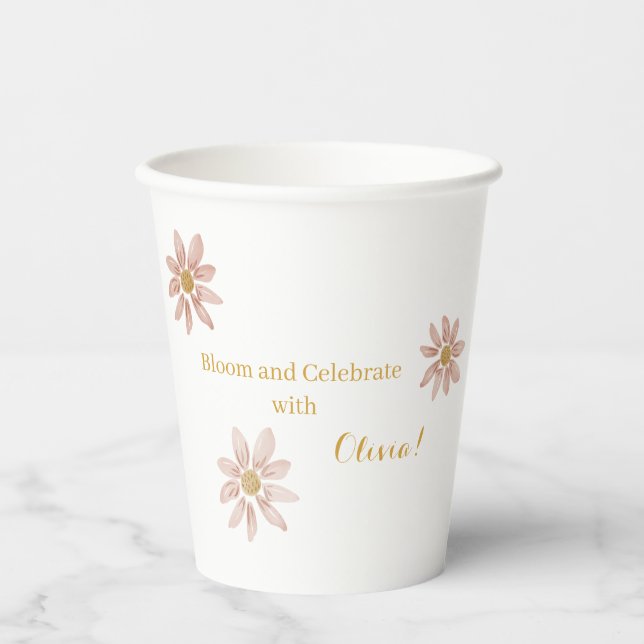 Anpassbare Wild Daisy Bloom und Celebrate Pappbecher (Vorderseite)