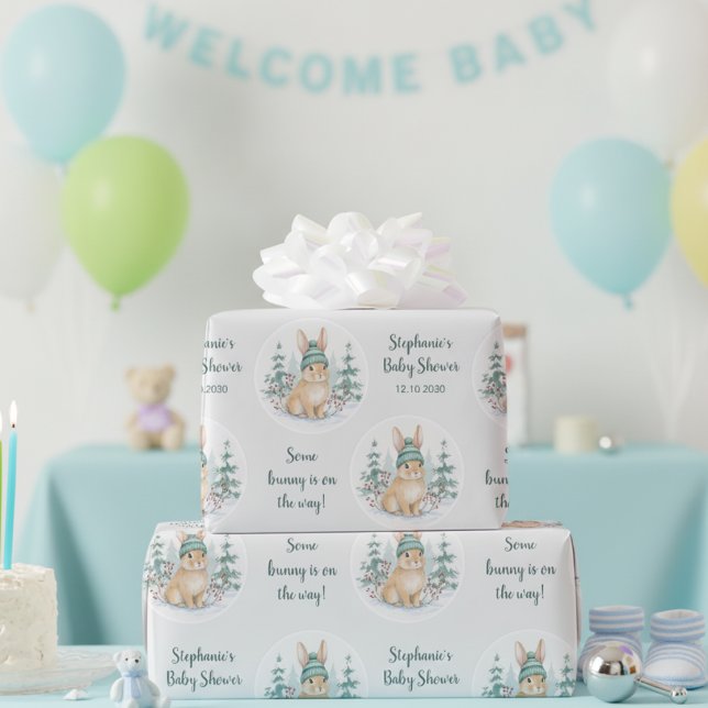 Anpassbare Winter-Wald-Hasen-Baby-Shower Geschenkpapier (Von Creator hochgeladen)