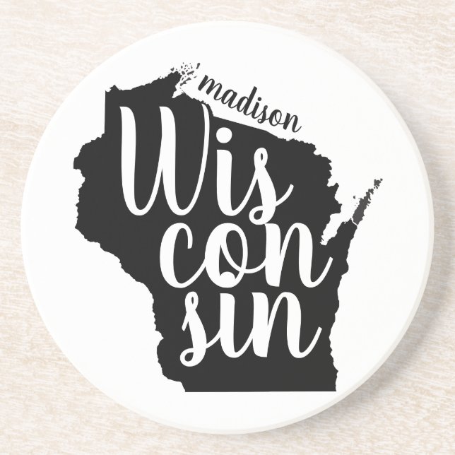 Anpassbare Wisconsin Staat und Stadt Getränkeuntersetzer (Vorne)