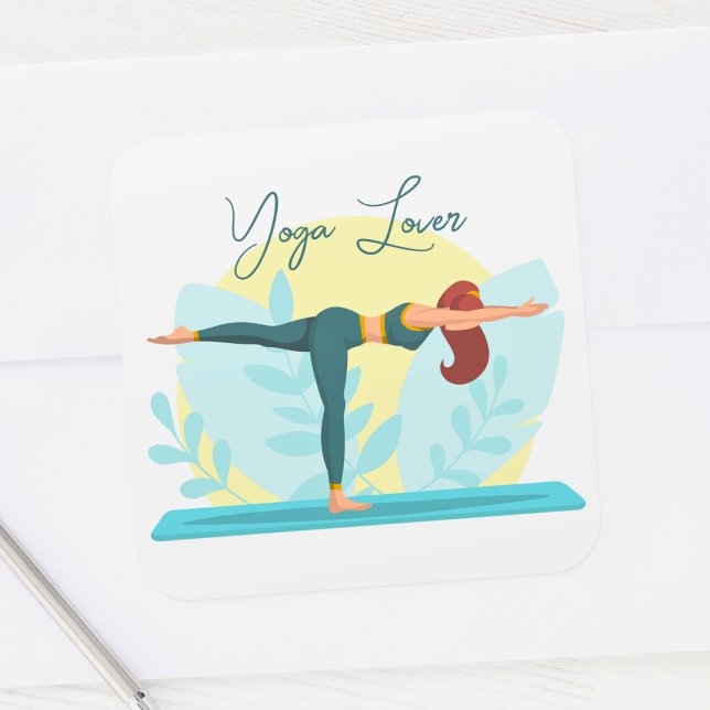 Anpassbare Yoga Lover-Designs mit Krieger-Pose Quadratischer Aufkleber (Von Creator hochgeladen)