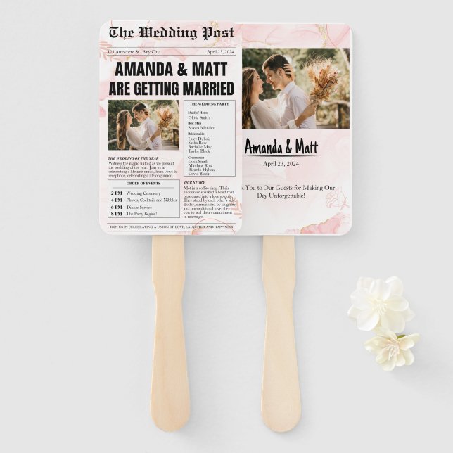 Anpassbare Zeitungs-Hochzeitslüfter Fächer (Vorne und Hinten)