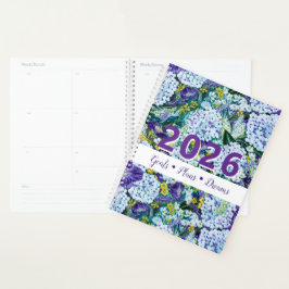 Anpassbarer 2026 Rhapsody-Lila&Weiß Hydrangea Planer