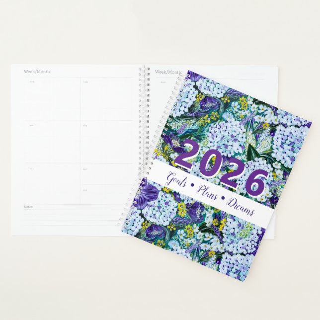 Anpassbarer 2026 Rhapsody-Lila&Weiß Hydrangea Planer (Anzeige)