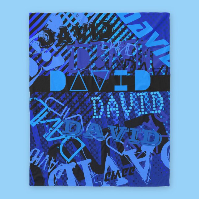 Anpassbarer beliebiger Name oder Wort | Blau & Sch Fleecedecke (Von Creator hochgeladen)