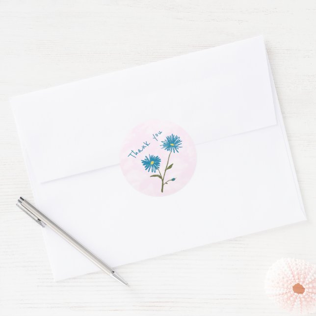 Anpassbarer blauer Blumen-Dankeschön-Umschlag  Runder Aufkleber (Umschlag)