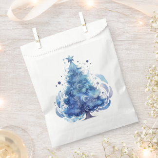 Anpassbarer blauer Wasserfarben-Weihnachtsbaum Geschenktütchen