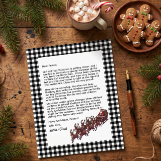 Anpassbarer Brief Von Santa Schwarz-Weiß-Karo
