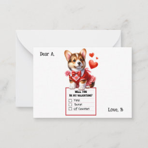 Anpassbarer Corgi-Welpe Valentinstag Mitteilungskarte