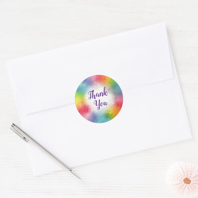 Anpassbarer Dankeschön-Text Regenbogenfarben Schri Runder Aufkleber (Umschlag)