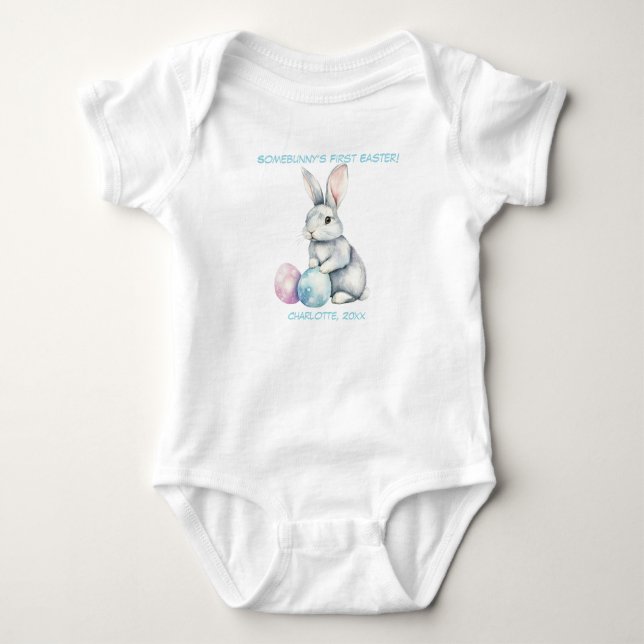 Anpassbarer 🐇Ei-Aufregender Häschen-Romer Baby Strampler (Vorderseite)