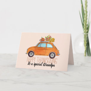 Anpassbarer Erntedank Orange Retro Fiat 500 Karte