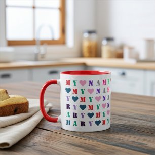 Anpassbarer farbenfroher Name, 16 Buchstaben oder Tasse