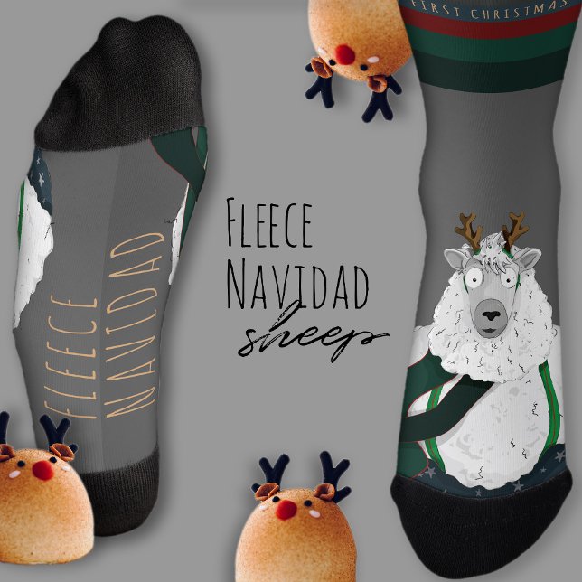 Anpassbarer „Fleece Navidad“-Schaf Lustig Funny Gr Socken (Von Creator hochgeladen)