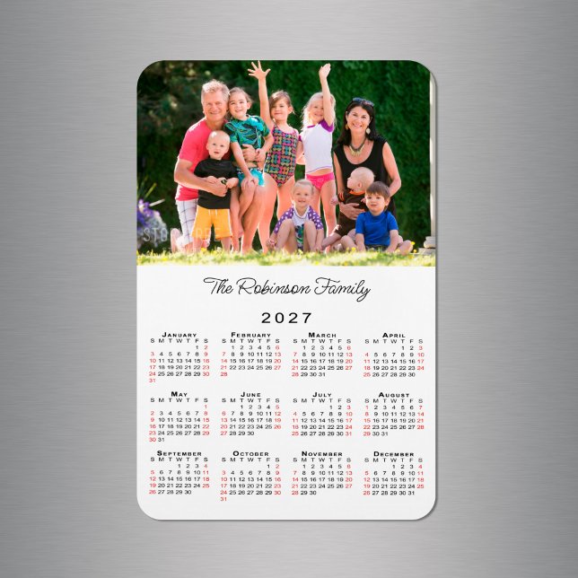 Anpassbarer Foto-Name 2027 Kalender Magnet (Customizable Photo Name 2027 Calendar Magnet in situ)
