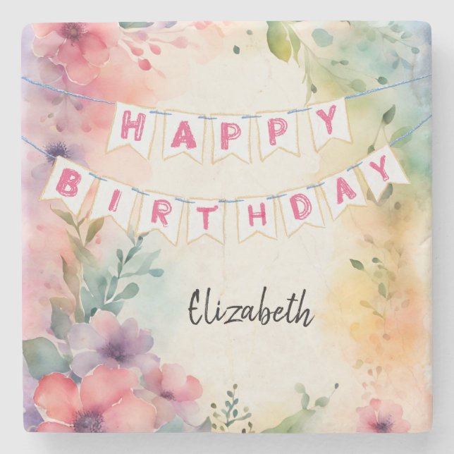 Anpassbarer Geburtstag Steinuntersetzer (Vorderseite)