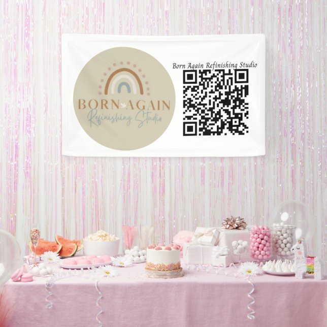 Anpassbarer Geschäftsname und QR-Code Banner (Party)
