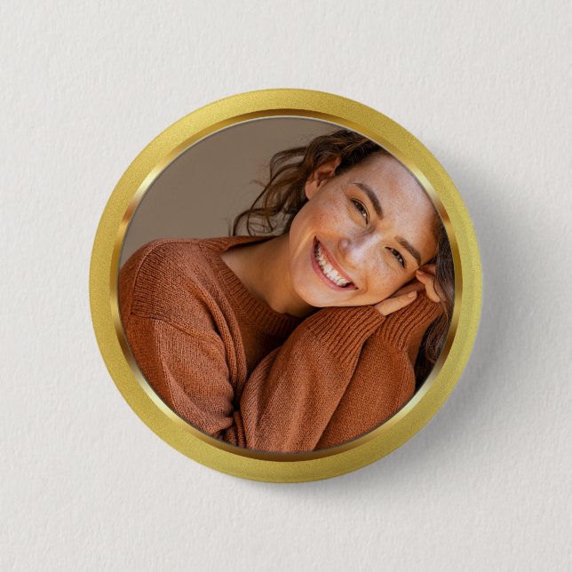 Anpassbarer Goldrahmen-Foto Button (Vorderseite)