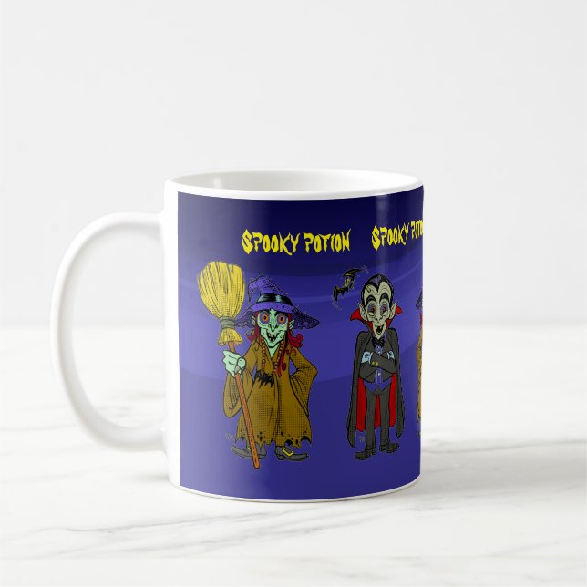 Anpassbarer Halloweentränke Hexenassistent Cartoon Kaffeetasse (Links)
