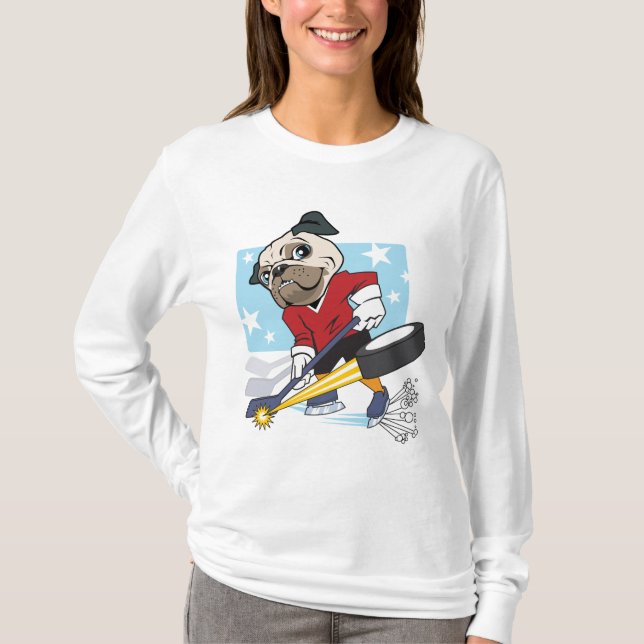 Anpassbarer Hockey-Mops T-Shirt (Vorderseite)