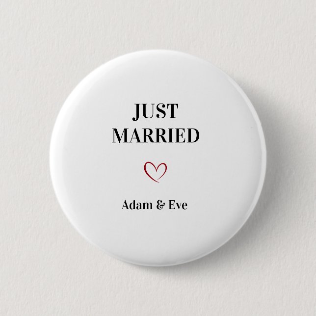 Anpassbarer Just Married Hochzeitsbutton Button (Vorderseite)
