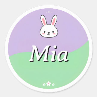 Anpassbarer Kindername-Aufkleber – Hase & Blumen Runder Aufkleber