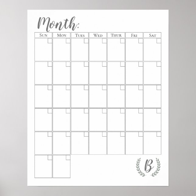 Anpassbarer Monogramm-Kalender Poster (Vorne)