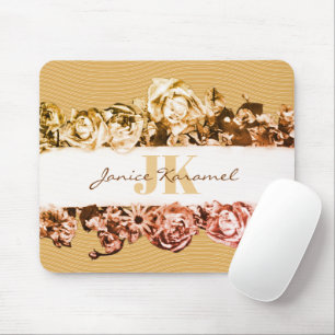 Anpassbarer Name Goldrosen Chic Monogramm Luxus Mousepad