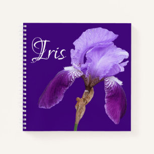 Anpassbarer Name Iris hübsche lila Blume boho Notizbuch