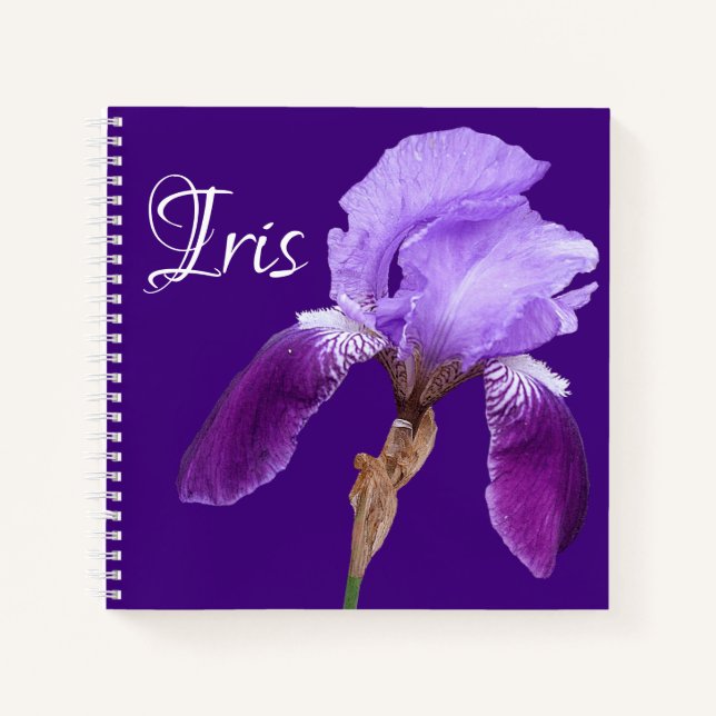 Anpassbarer Name Iris hübsche lila Blume boho Notizbuch (Vorderseite)