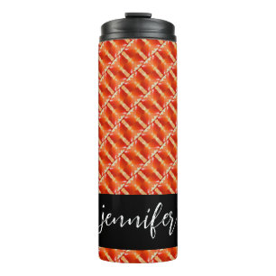 Anpassbarer Name Nahtloses oranges Muster Thermosbecher