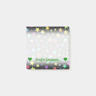 Anpassbarer Name Spaß, farbenfrohe Sternenmuster Post-it Klebezettel