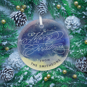 Anpassbarer Name Süßes Marineblau Frohe Weihnachte Ornament Aus Glas
