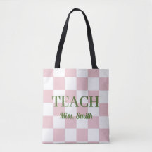 Anpassbarer Name Teach Tote Süß Rosa Kariert