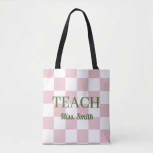 Anpassbarer Name Teach Tote Süß Rosa Kariert