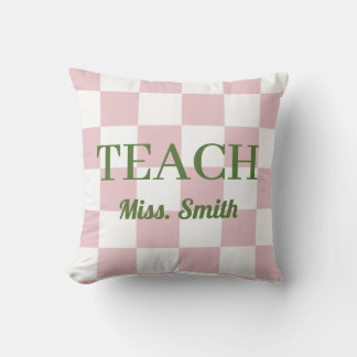 Anpassbarer Name Teach Tote Süß Rosa Kariert Kissen