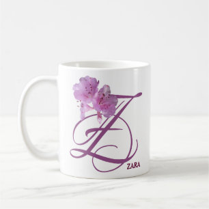Anpassbarer Name Zara rosa Blumen Retro-Stil Kaffeetasse