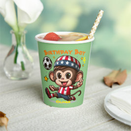 Anpassbarer Niedlicher Happy Monkey Soccer Player Pappbecher